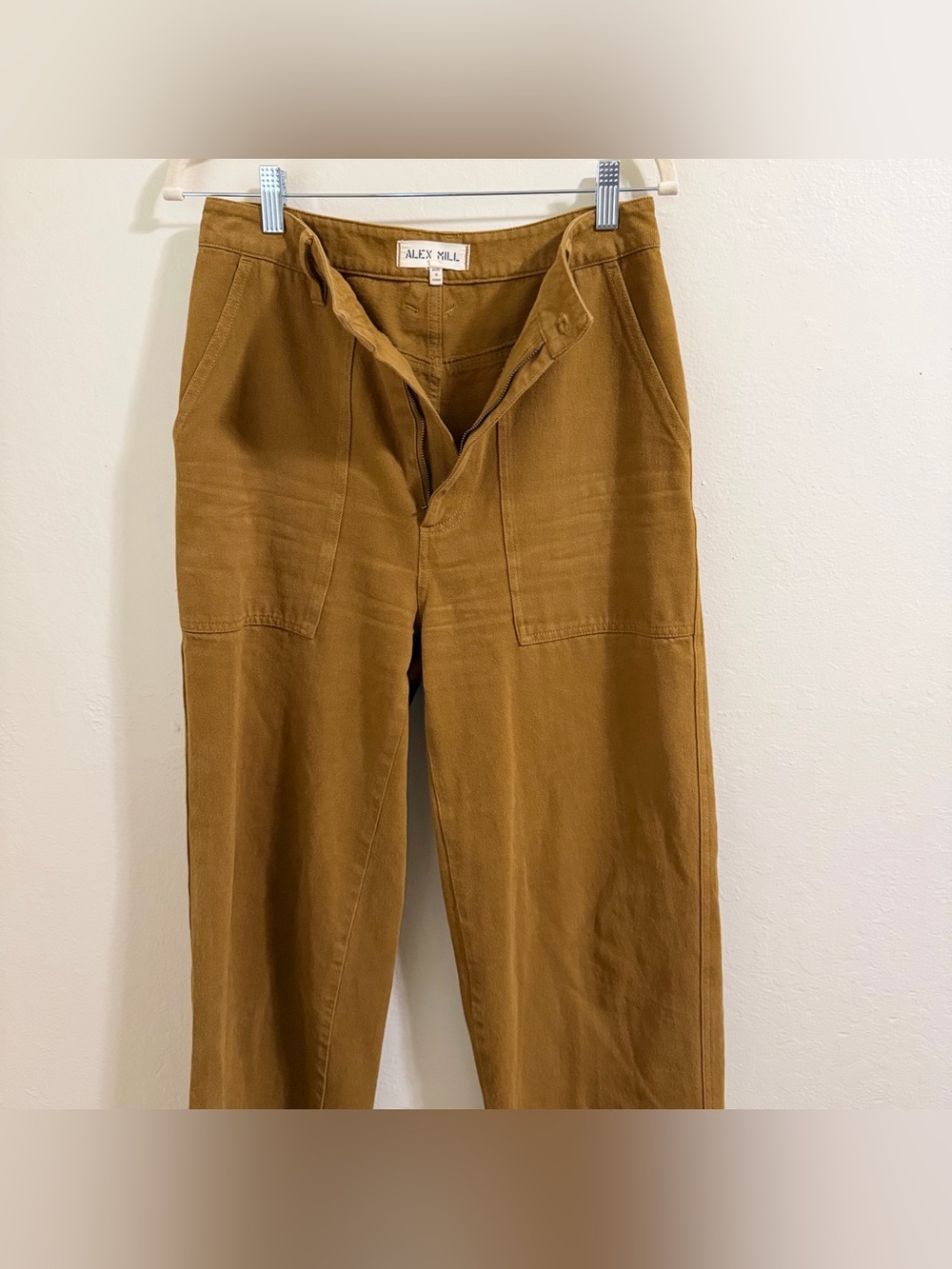 Alex Mill Patrick Washed Denim Wide Leg Pants Golden Khaki Ochre Size 4 Cargo - Picture 8 of 16